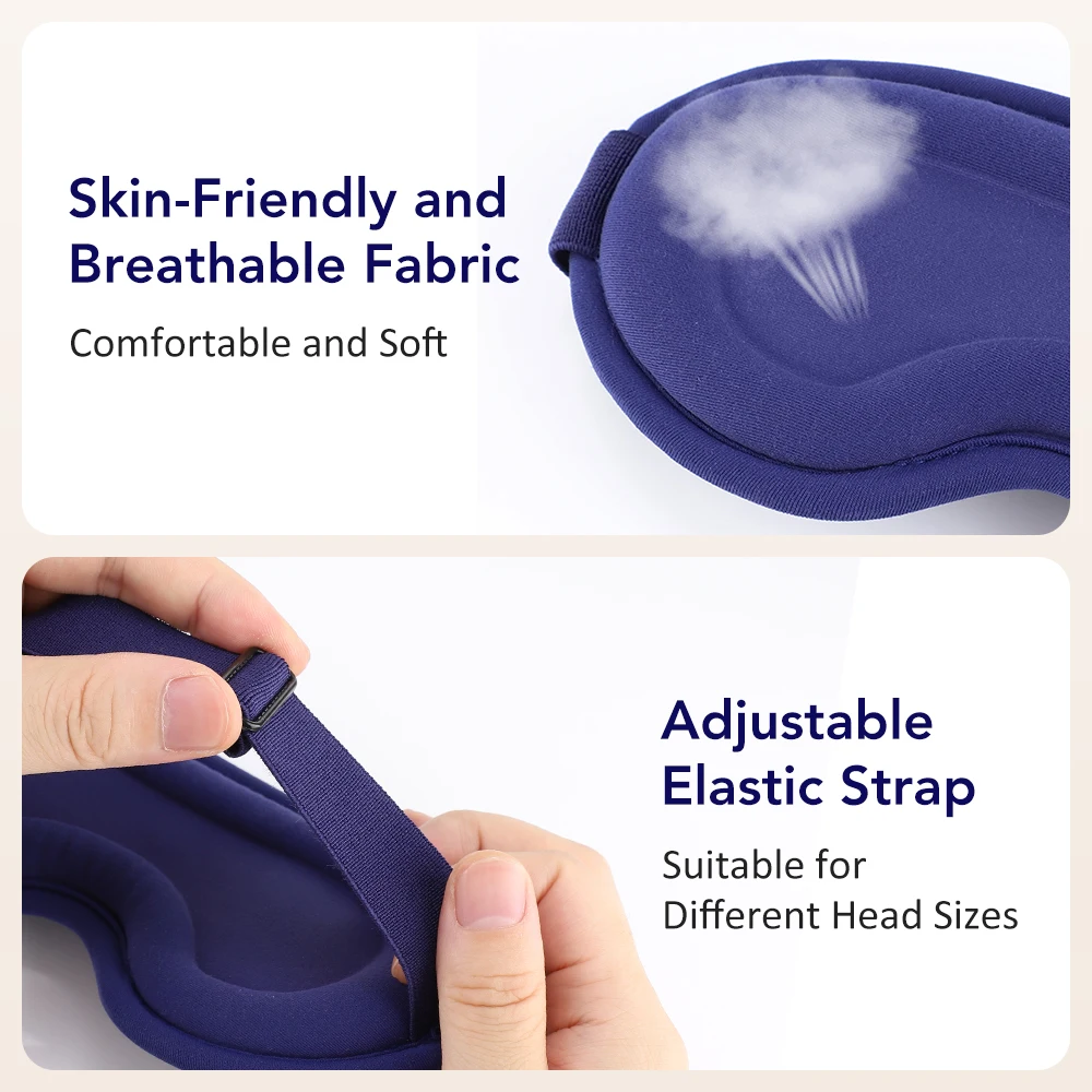 Heated Eye Mask with Gentle Vibration — USB Rechargeable, Blackout Fit