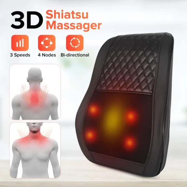 Cordless shiatsu neck and shoulder massager with heat