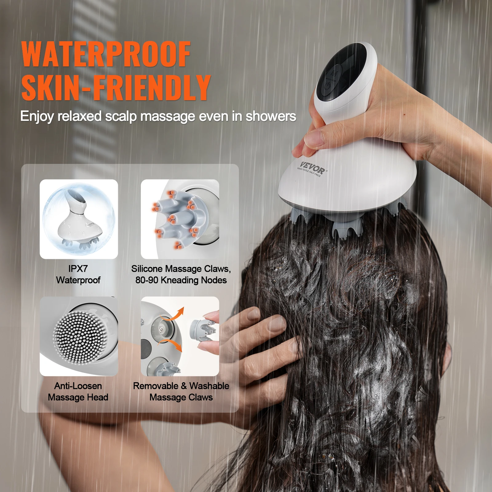 Electric Scalp Massager — Rechargeable, Waterproof, 4 Kneading Heads
