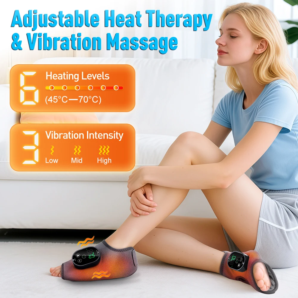 Heated Ankle & Foot Massager — Vibration Wrap, 6 Levels, Cordless