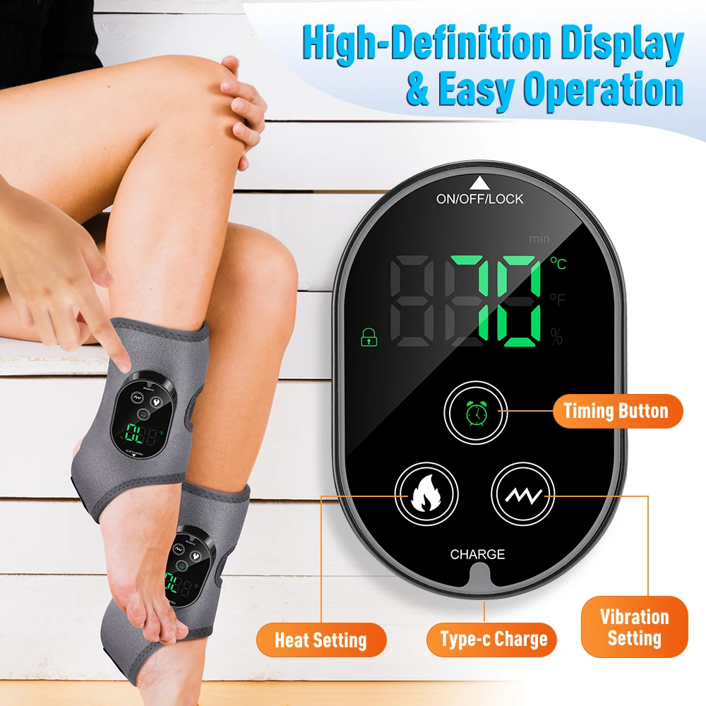 Heated Ankle & Foot Massager — Vibration Wrap, 6 Levels, Cordless