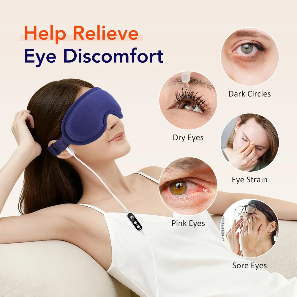 Heated Eye Mask with Gentle Vibration — USB Rechargeable, Blackout Fit