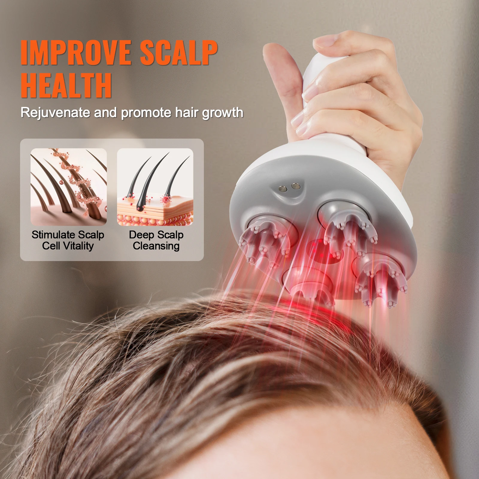 Electric Scalp Massager — Rechargeable, Waterproof, 4 Kneading Heads