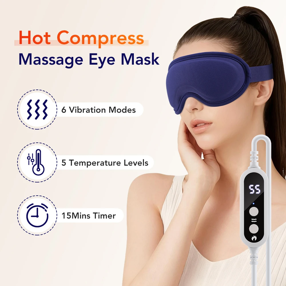 Heated Eye Mask with Gentle Vibration — USB Rechargeable, Blackout Fit